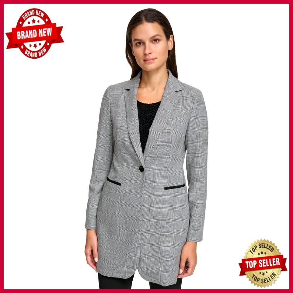 Longline Tailored Blazer with Notch Collar, Single Button Closure